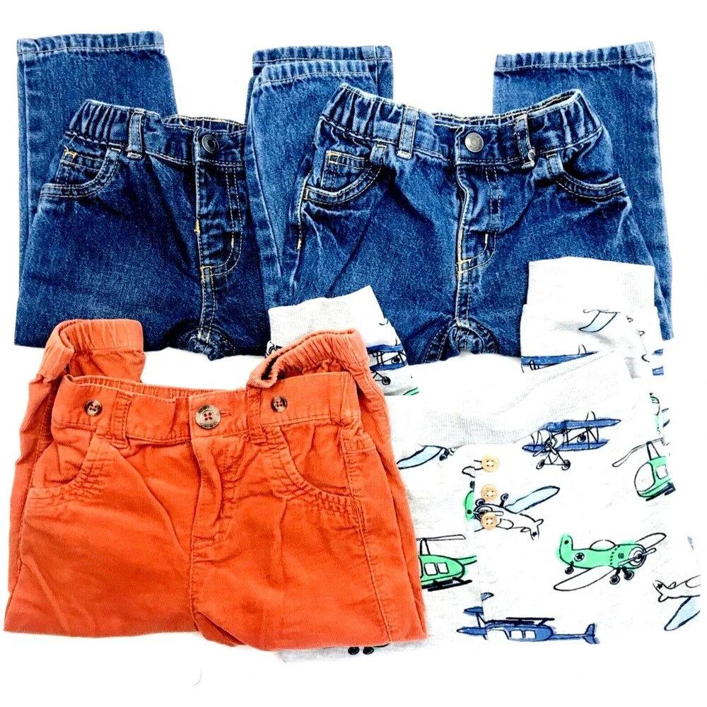 Toddler Jeans Pants 4 Lot 18 Month Carters Cat & Jack Topomini Denim Airplane